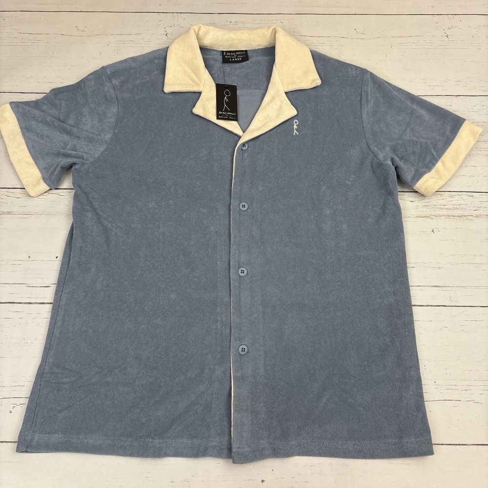 Barstool Sports Terry Cloth Shirt Sad Boy Season Mens Large Blue Cream NEW NWT
